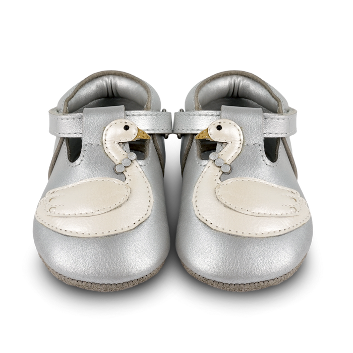 donsje Shimmer Swan Shoes | Silver Grey Metallic Leather
