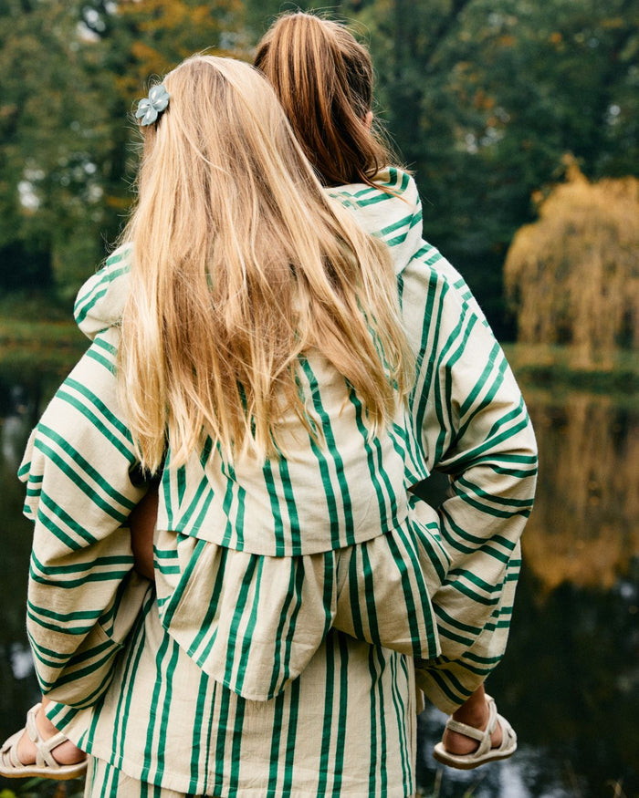 Donsje Sunny Stripes Mini Shorts | Beige - Emerald Striped