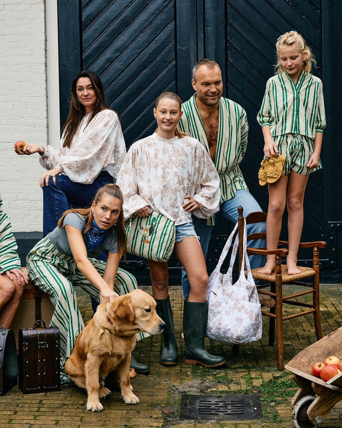 Donsje Sunny Stripes Mini Uma Blouse | Beige - Emerald Striped