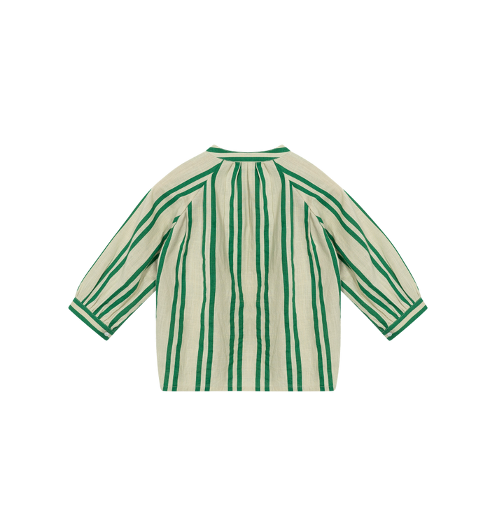 Donsje Sunny Stripes Mini Uma Blouse | Beige - Emerald Striped