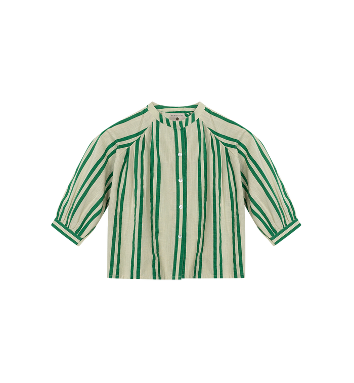donsje Sunny Stripes Mini Uma Blouse | Beige - Emerald Striped