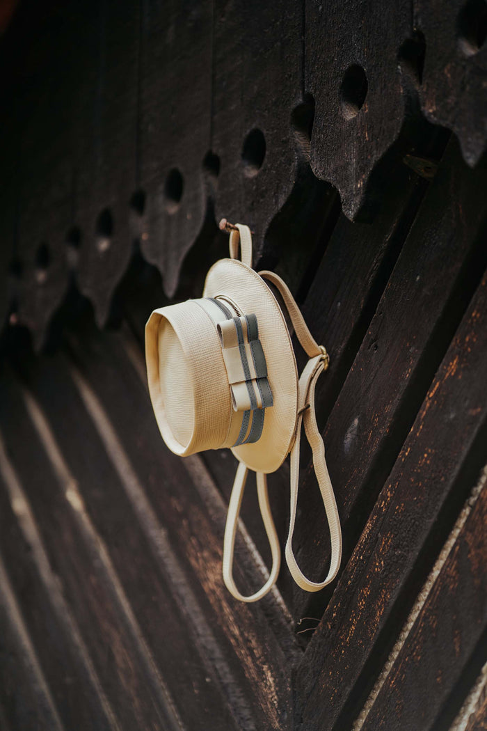 Donsje Tozi Backpack | Boater Hat | Cream Scored Leather