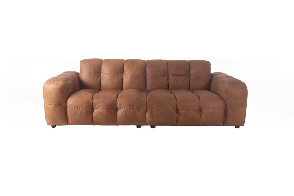 dutchbone Hackman 3-zitsbank Leer Cognac Bruin