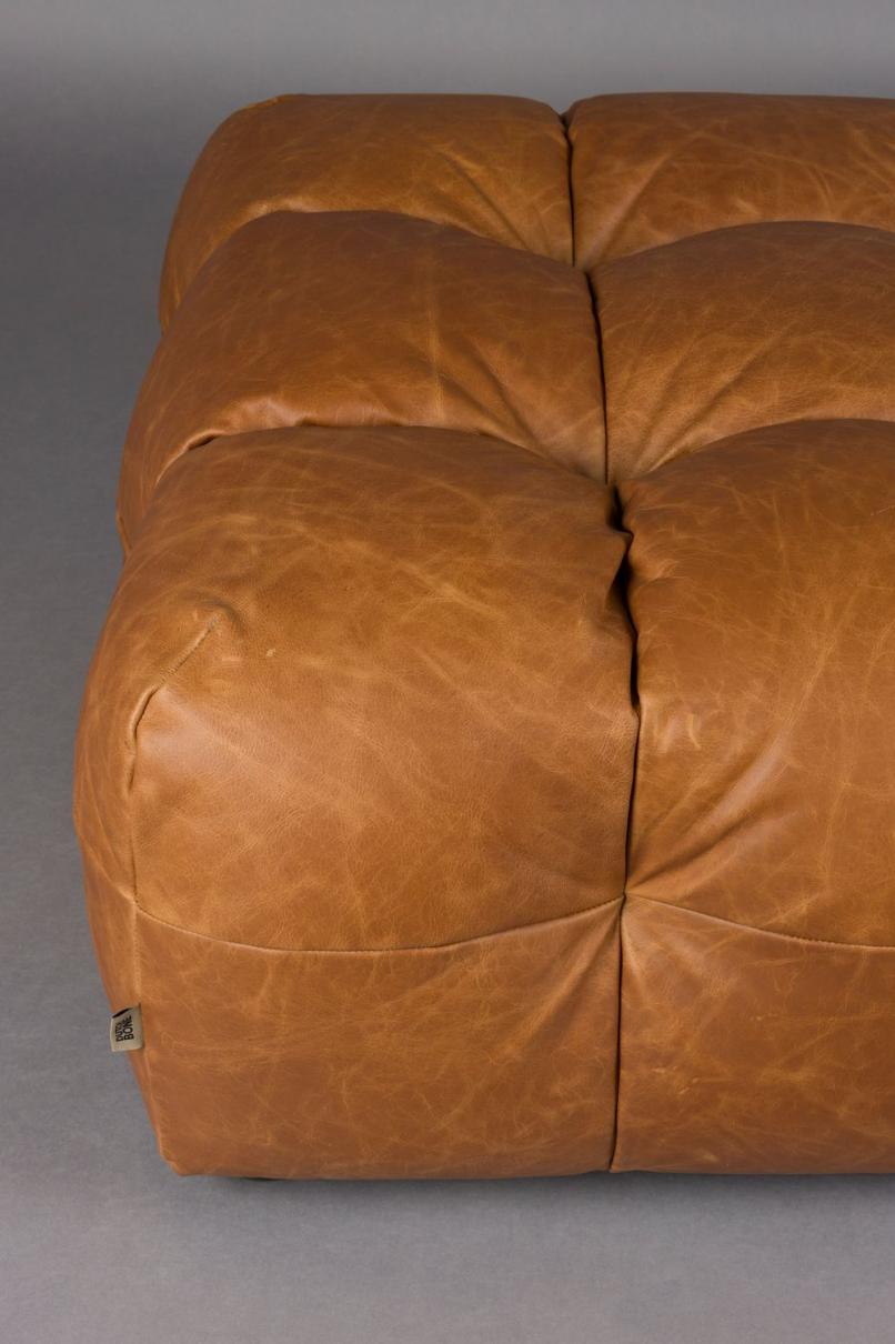 Dutchbone Hackman Hocker Leer Cognac Bruin