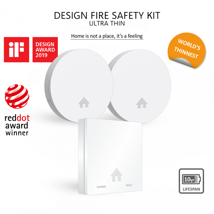 elro Design Brandpreventieset - 2x Ultra Dunne Rookmelder & Ultra Dunne Koolmonoxidemelder met 10 jaar Batterij - Voldoet aan Europese Norm EN14604 en EN50291 (FF4610)