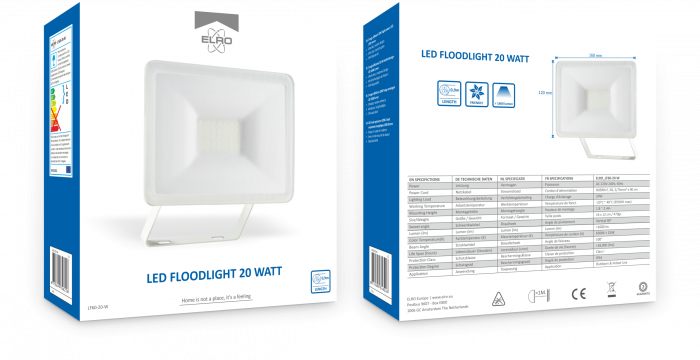 elro Design LED Buitenlamp 20W – 1600LM – IP54 Waterdicht - Wit (LF60-20-W)