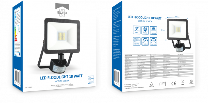 elro Design LED Buitenlamp met Bewegingssensor - 10W – 800LM – IP54 Waterdicht - Zwart (LF60-10-P-B)