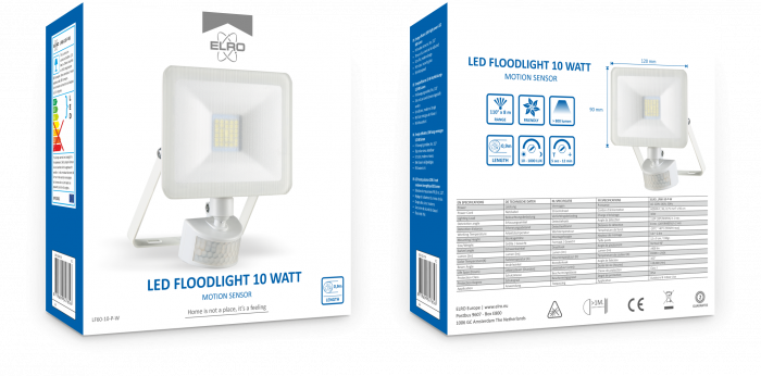 elro Design LED Buitenlamp met Bewegingssensor - 10W – 800LM – IP54 Waterdicht - Wit (LF60-10-P-W)