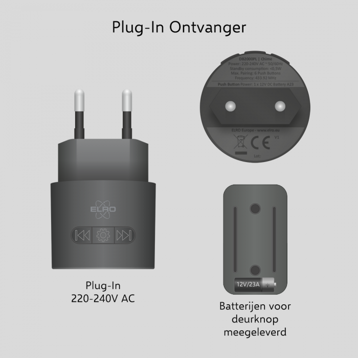 Elro Draadloze Deurbel Set – 2x Plug-in Ontvanger (DB2000PL-P1C2B)