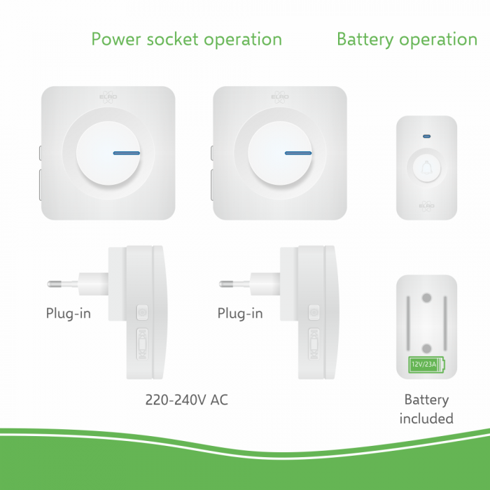 Elro Draadloze Deurbel Set – 2x Plug-in Ontvanger - Wit (DB3000PL-P1C2W)