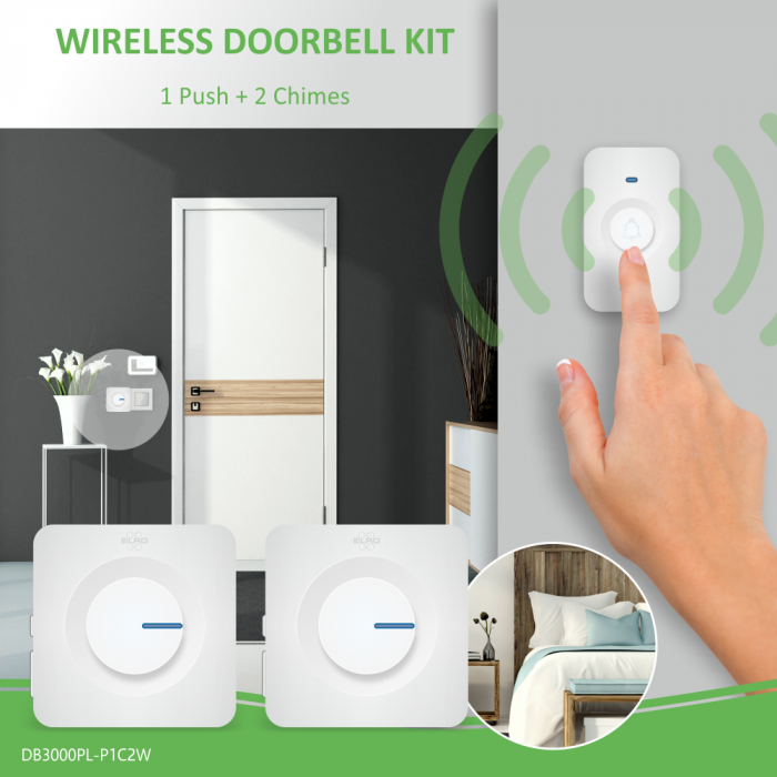 elro Draadloze Deurbel Set – 2x Plug-in Ontvanger - Wit (DB3000PL-P1C2W) elro Draadloze Deurbel Set – 2x Plug-in Ontvanger - Wit (DB3000PL-P1C2W)