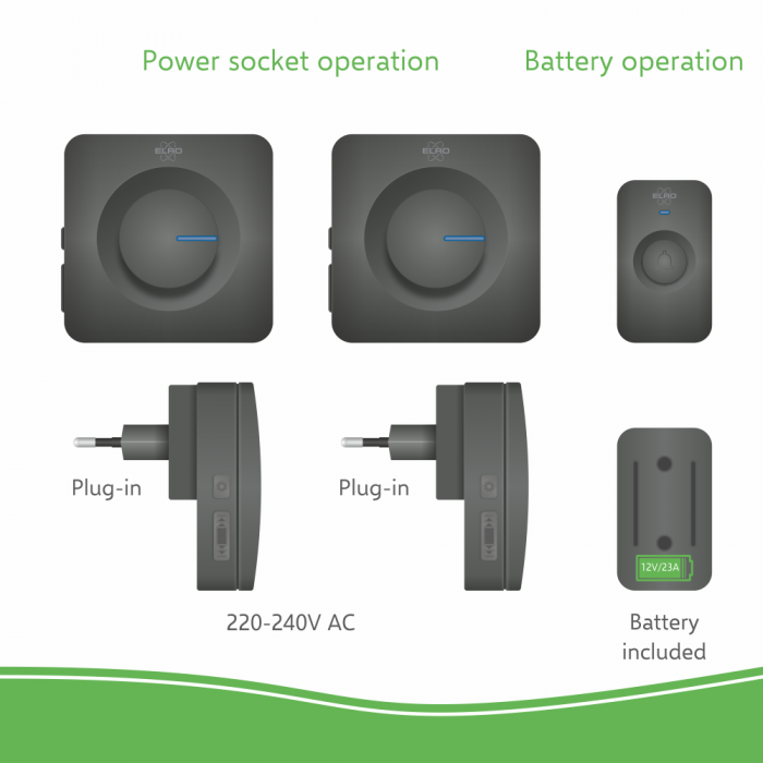 Elro Draadloze Deurbel Set – 2x Plug-in Ontvanger - Zwart (DB3000PL-P1C2B)