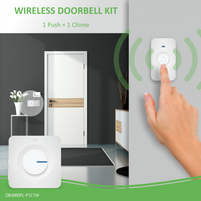 Elro Draadloze Deurbel Set – Plug-in Ontvanger - Wit (DB3000PL-P1C1W)