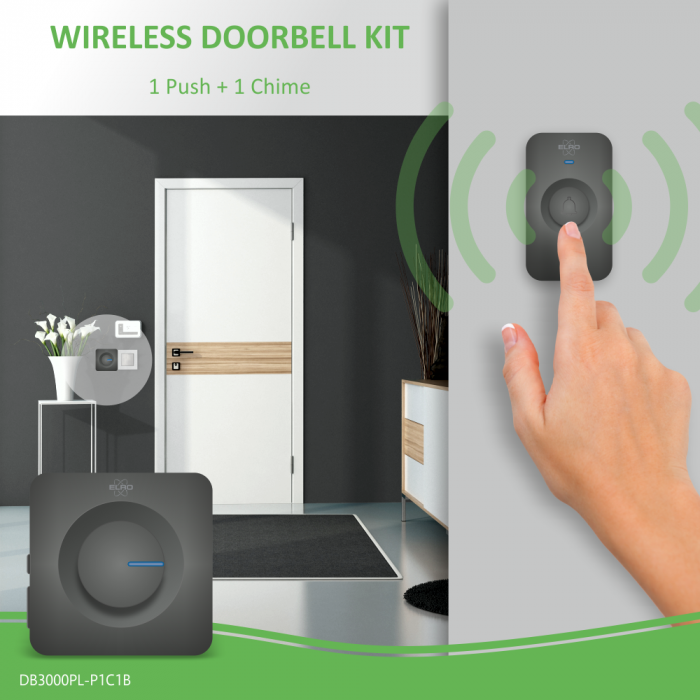 Elro Draadloze Deurbel Set – Plug-in Ontvanger - Zwart (DB3000PL-P1C1B)