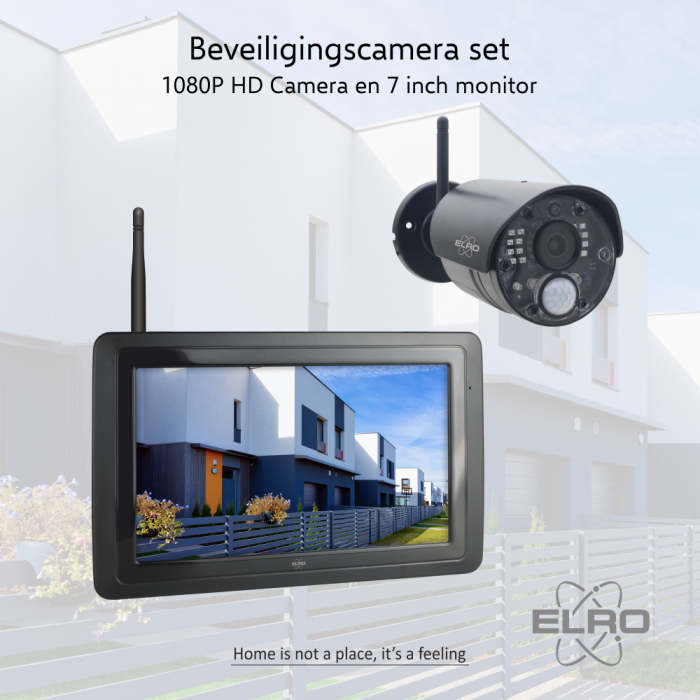 elro Draadloze Full HD Beveiligingscamera Set – 1080p Full HD Bewakingscamera met 7” scherm & App (CZ40RIPS)