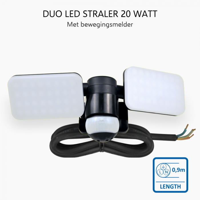 elro Duo LED Buitenlamp met Bewegingssensor – 2x 10W – 1200LM – IP54 Waterdicht - Zwart (LF70-20-P)