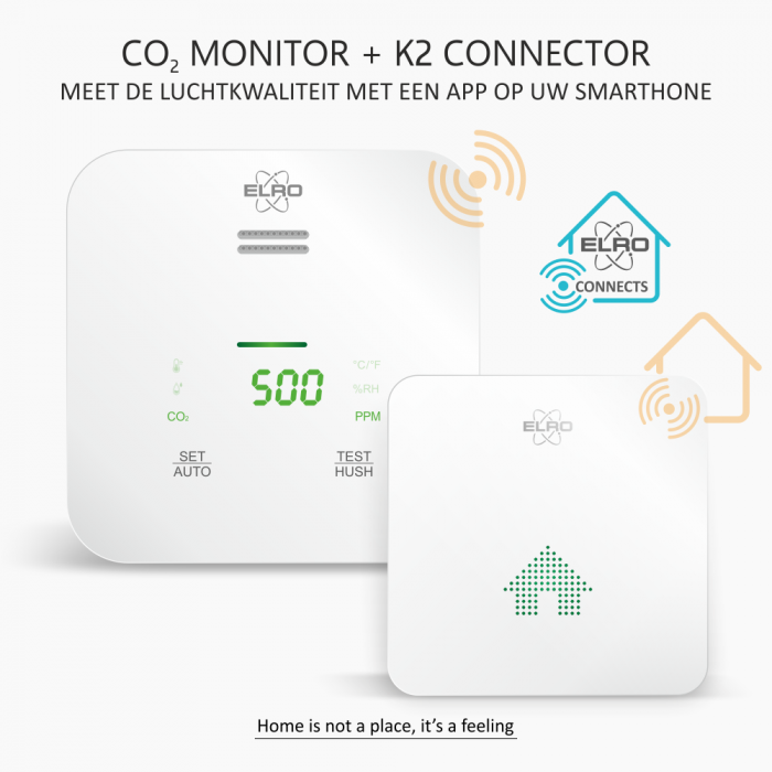 elro ELRO Connects Slimme Wifi CO2 Meter Kit - Complete Set met Koppelbare Luchtkwaliteitsmeter + K2 Connector (SF500CO2)