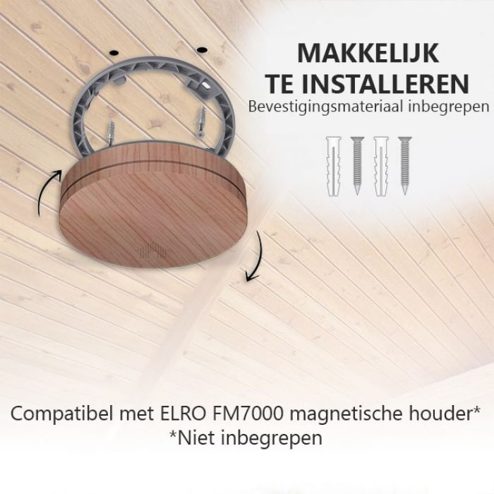 elro Hout Look Ultra Dunne Rookmelder met 10 Jaar Batterij - hout look - 23mm - Voldoet aan Europese Norm EN14604 (FS4610)
