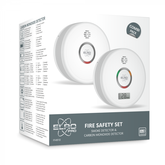 elro PRO Brandpreventieset - Rookmelder & Koolmonoxidemelder met 10 jaar Batterij - Voldoet aan Europese Norm EN14604 en EN50291 (FF4910)