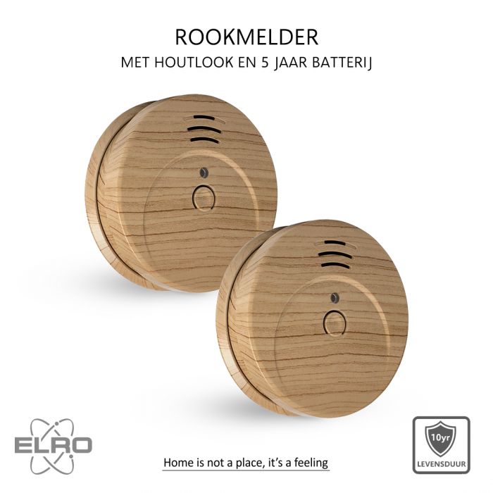 elro Rookmelder met Hout Look en 5 Jaar Batterij - 2-Pack (FS1605)