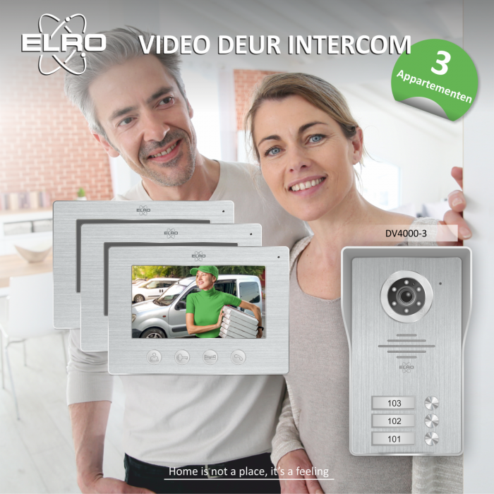 elro Video Deur Intercom – 3 Appartementen - 1080P Full HD Camera met nachtzicht – 4-draads kabel – 16 Beltonen (DV4000-3)