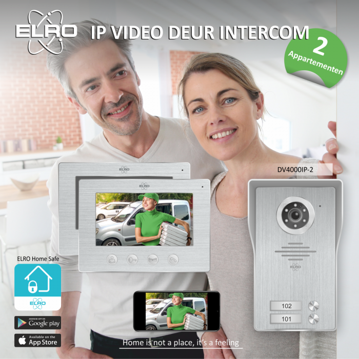 elro Wifi IP Video Deur Intercom – 2 appartementen - 1080P Full HD Camera met nachtzicht – 4-draads kabel – 16 Beltonen (DV4000IP2)