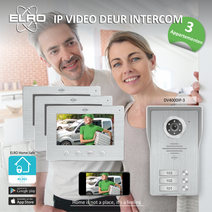 elro Wifi IP Video Deur Intercom – 3 appartementen - 1080P Full HD Camera met nachtzicht – 4-draads kabel – 16 Beltonen (DV4000IP3)