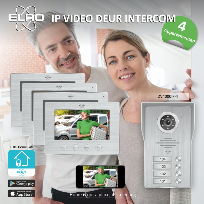 elro Wifi IP Video Deur Intercom – 4 appartementen - 1080P Full HD Camera met nachtzicht – 4-draads kabel – 16 Beltonen (DV4000IP4)