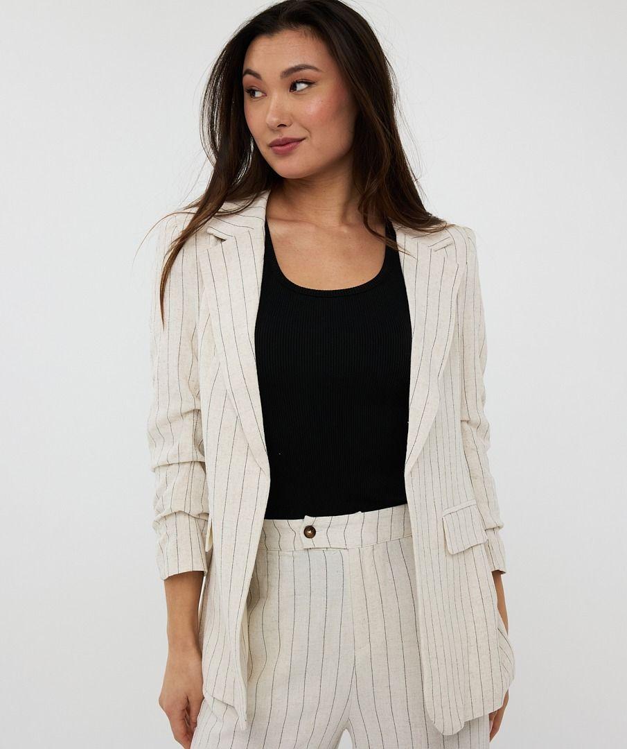 Esqualo Blazer Gathered Linen Stripe