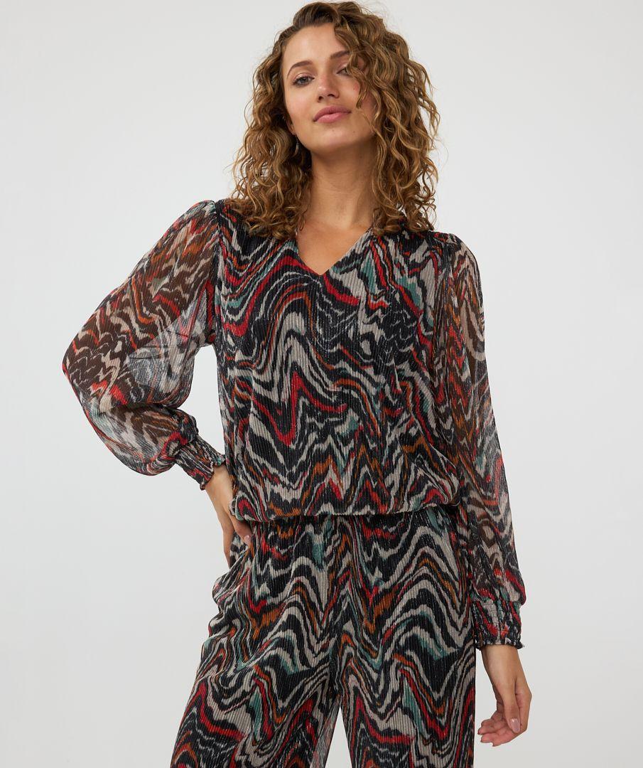 Esqualo Blouse Lurex Plisse Waves