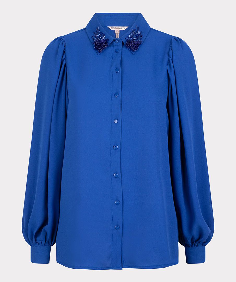 Esqualo Blouse Puff Sleeve Sequins Collar