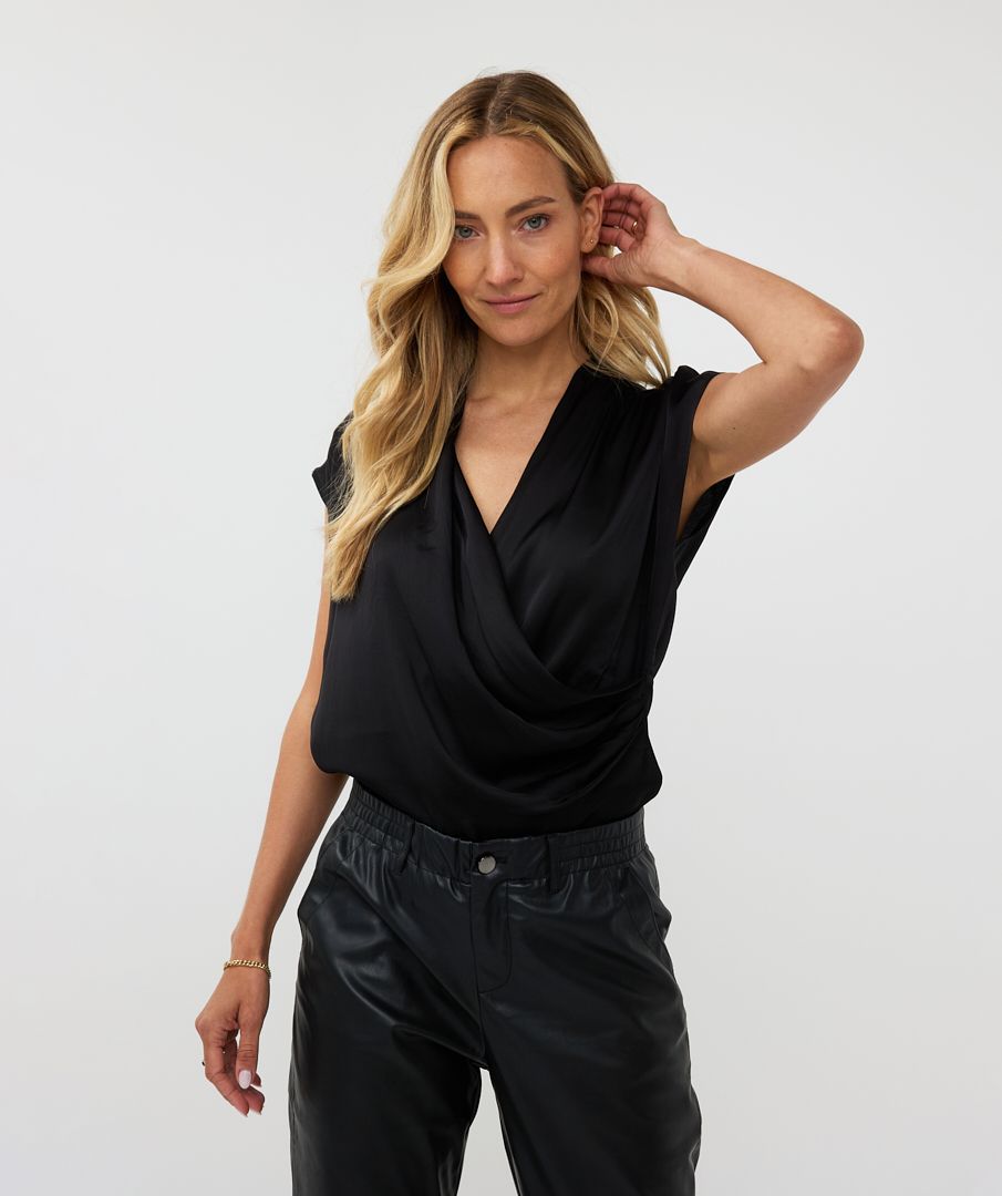 esqualo Blouse satin overlap gathering