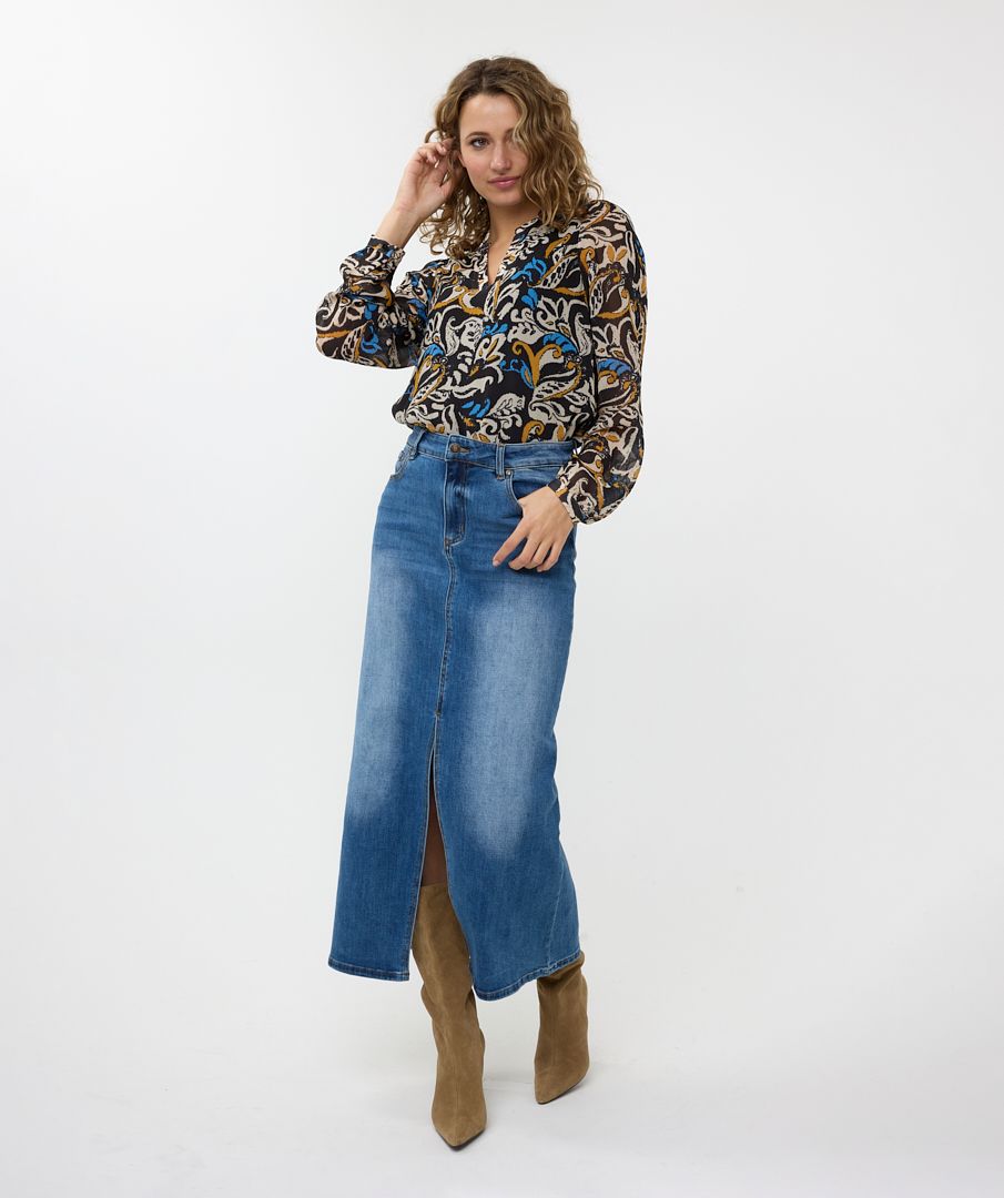 Esqualo Blouse V-neck Elegant Leaves