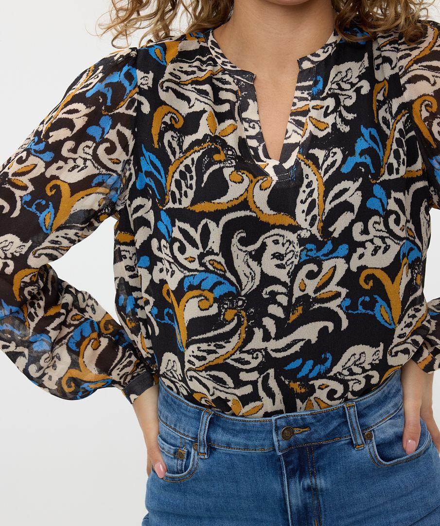 Esqualo Blouse V-neck Elegant Leaves