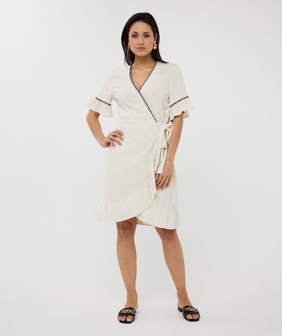 Esqualo Dress Linen Contrast Stitch