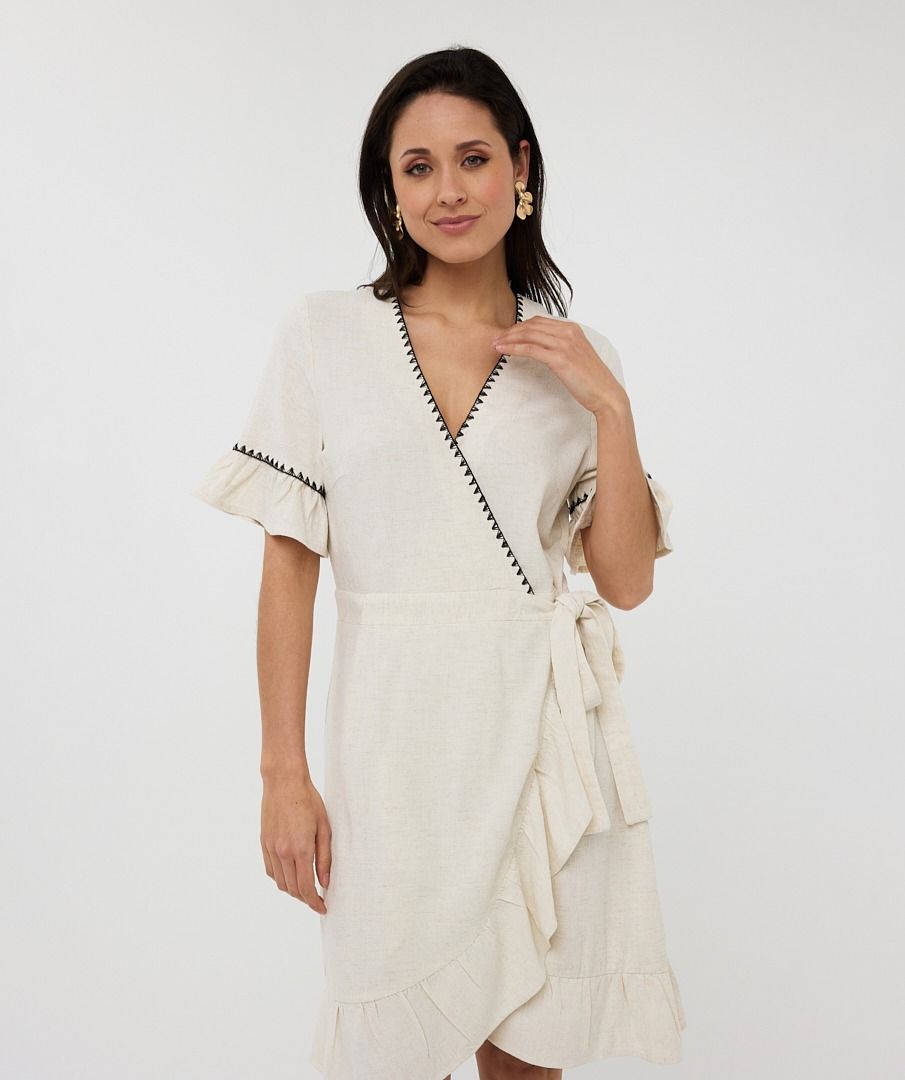 Esqualo Dress Linen Contrast Stitch
