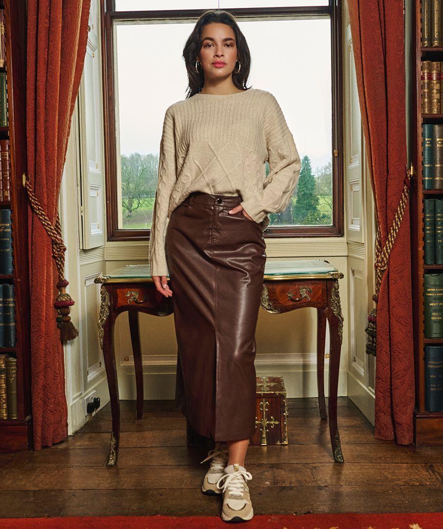 esqualo Skirt long split vegan leather