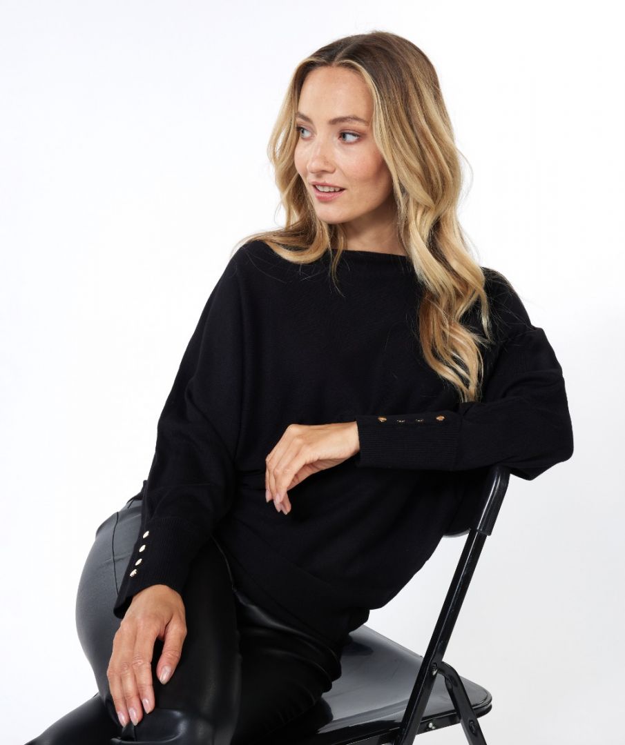 Esqualo Sweater Batwing Buttoned Cuff