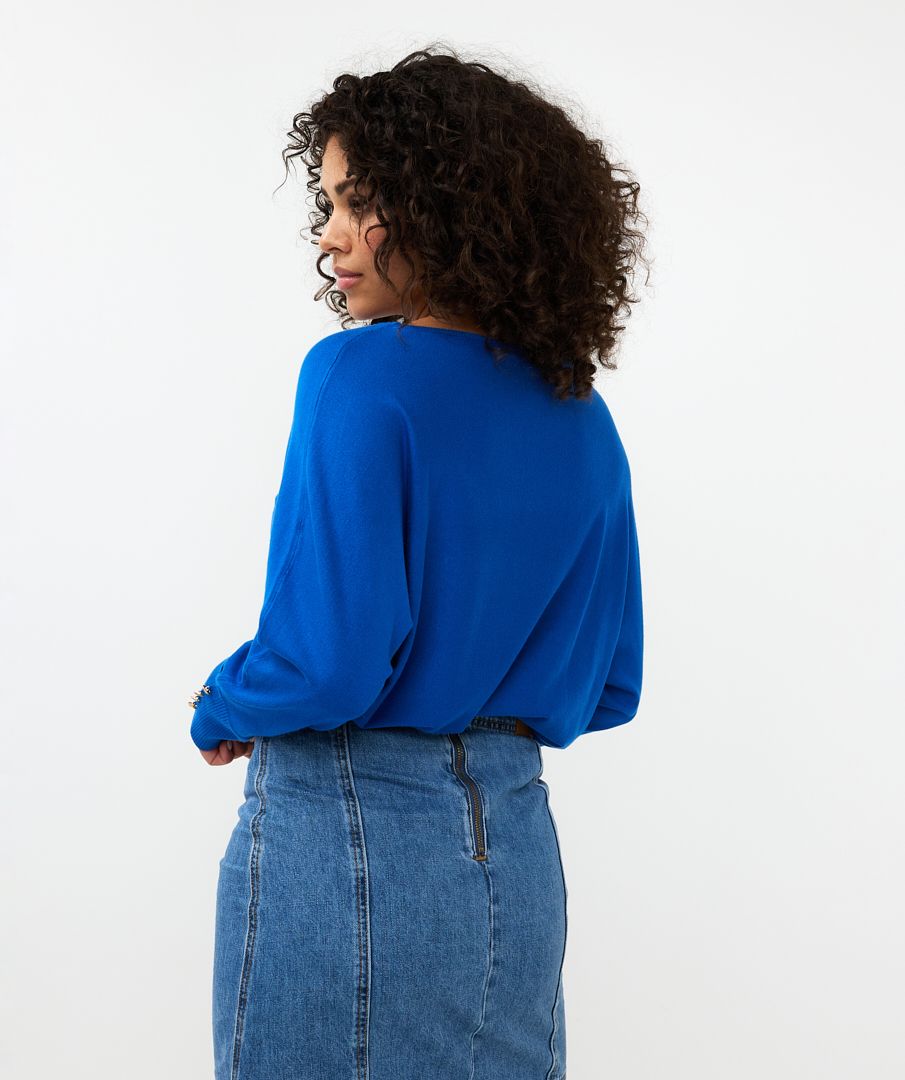 Esqualo Sweater Batwing Buttoned Cuff Basic Knit