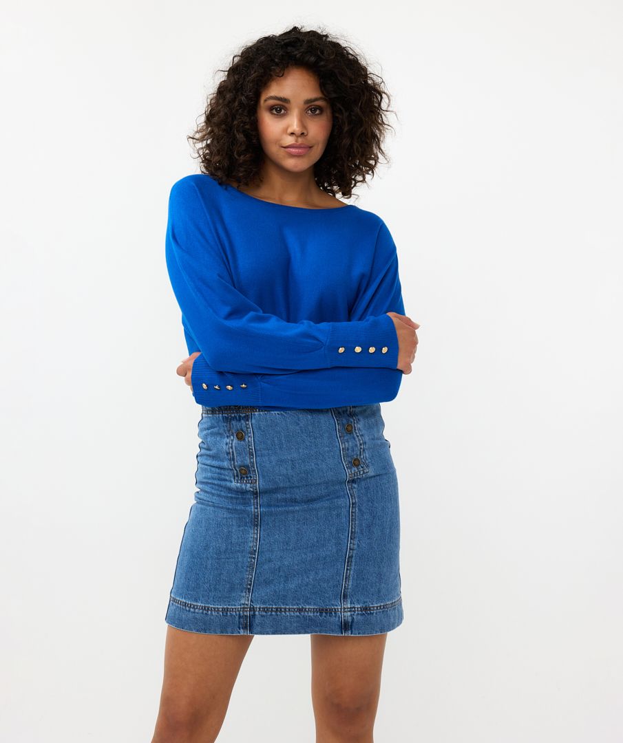 Esqualo Sweater Batwing Buttoned Cuff Basic Knit