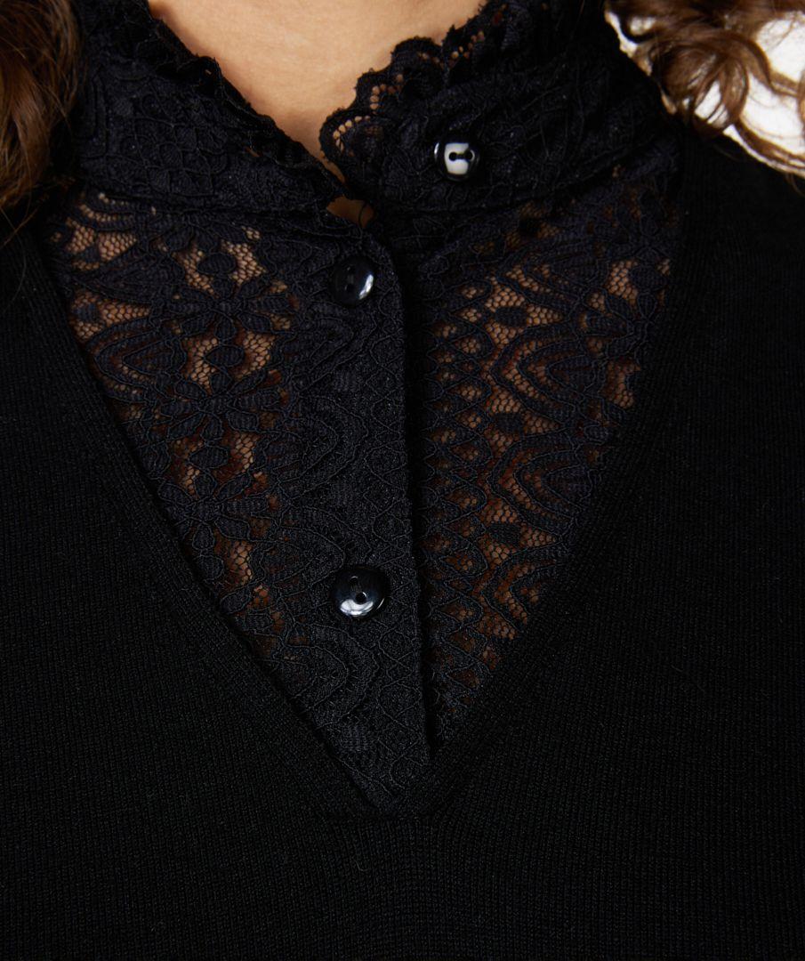 Esqualo Sweater Lace Sleeve V-neck