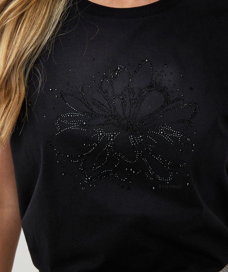 Esqualo T-shirt Flower Rhinestones