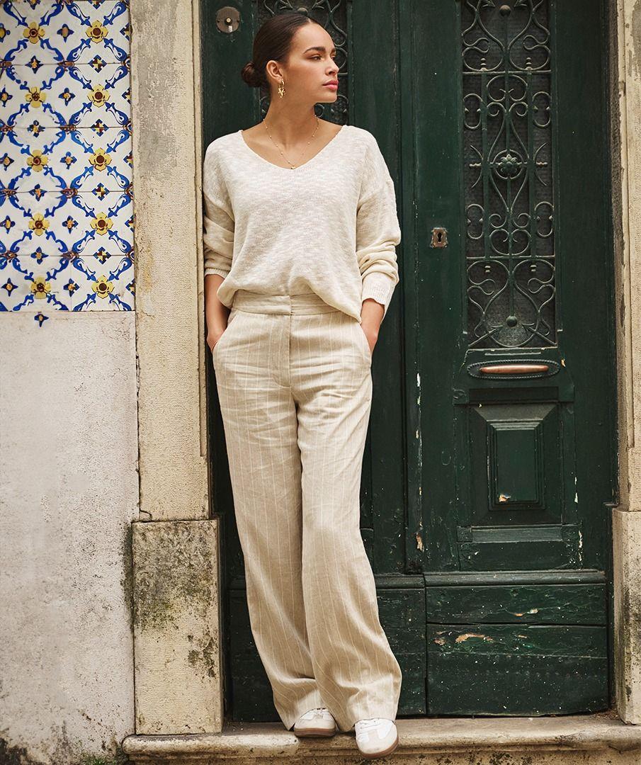 esqualo Trousers linen stripe