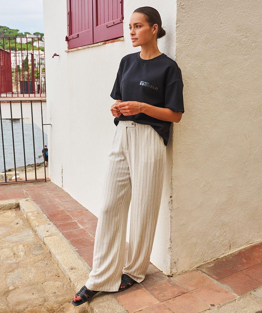 esqualo Trousers linen stripe