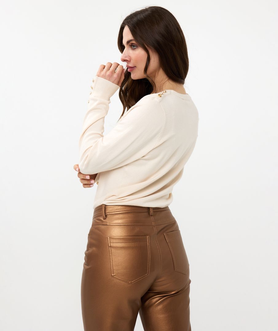 Esqualo Sweater Gathering Button Details Basic Knit