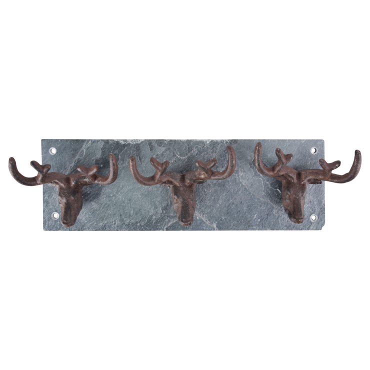 esschert design 3 Haken hert op leisteenplaat