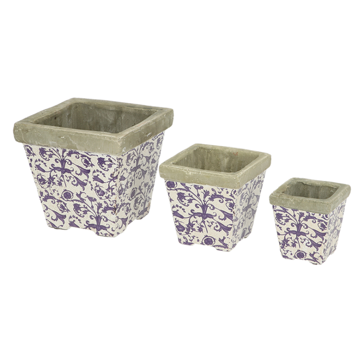 esschert design Aged ceramic bloempot set van 3