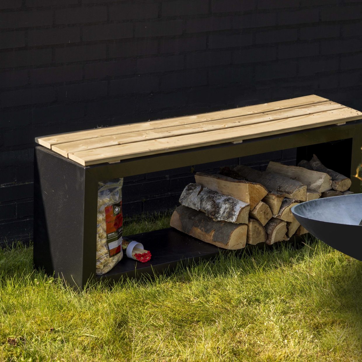 Esschert Design Bank Met Houtopslag Rechthoek