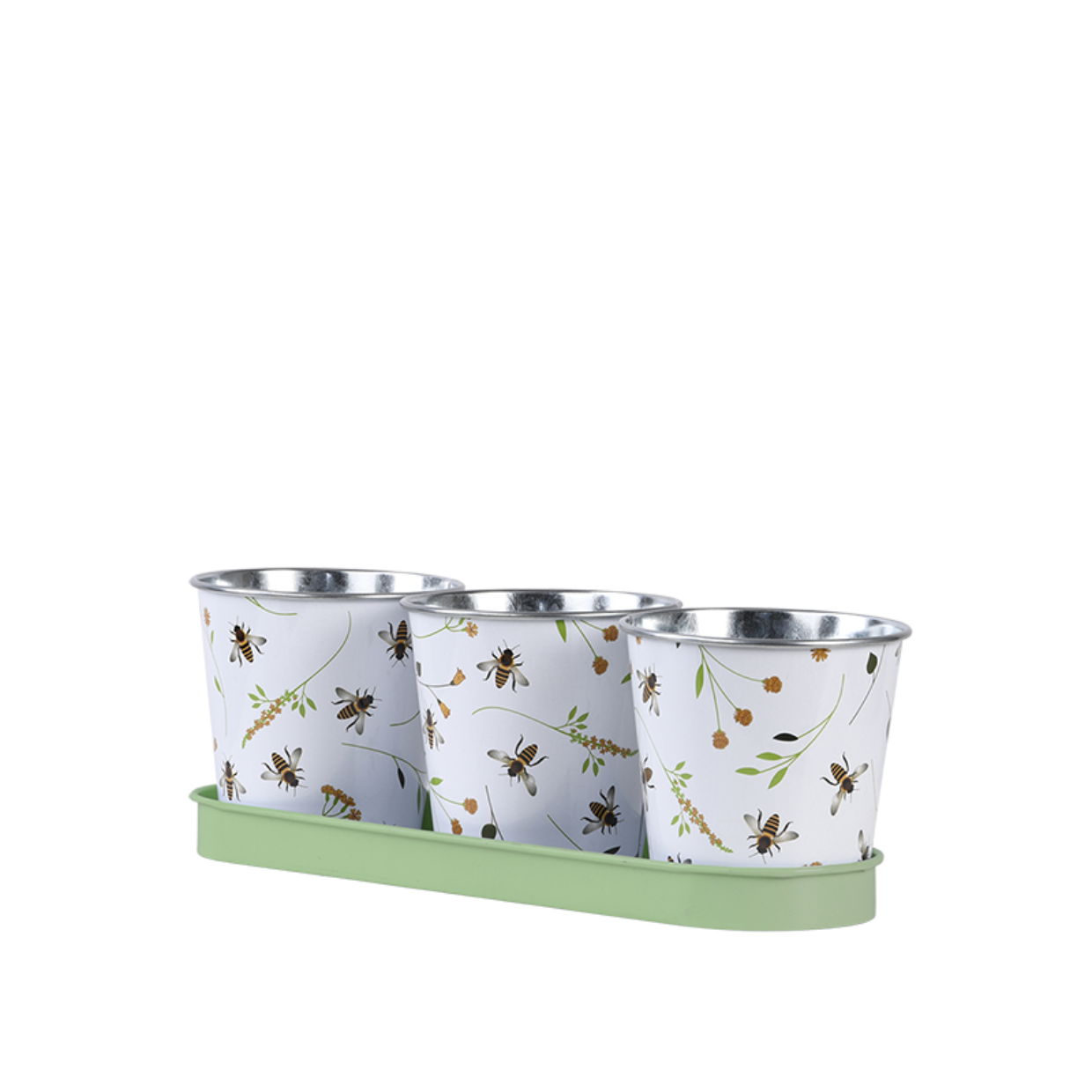 Esschert Design Drie Potjes Op Tray Met Bijenprint