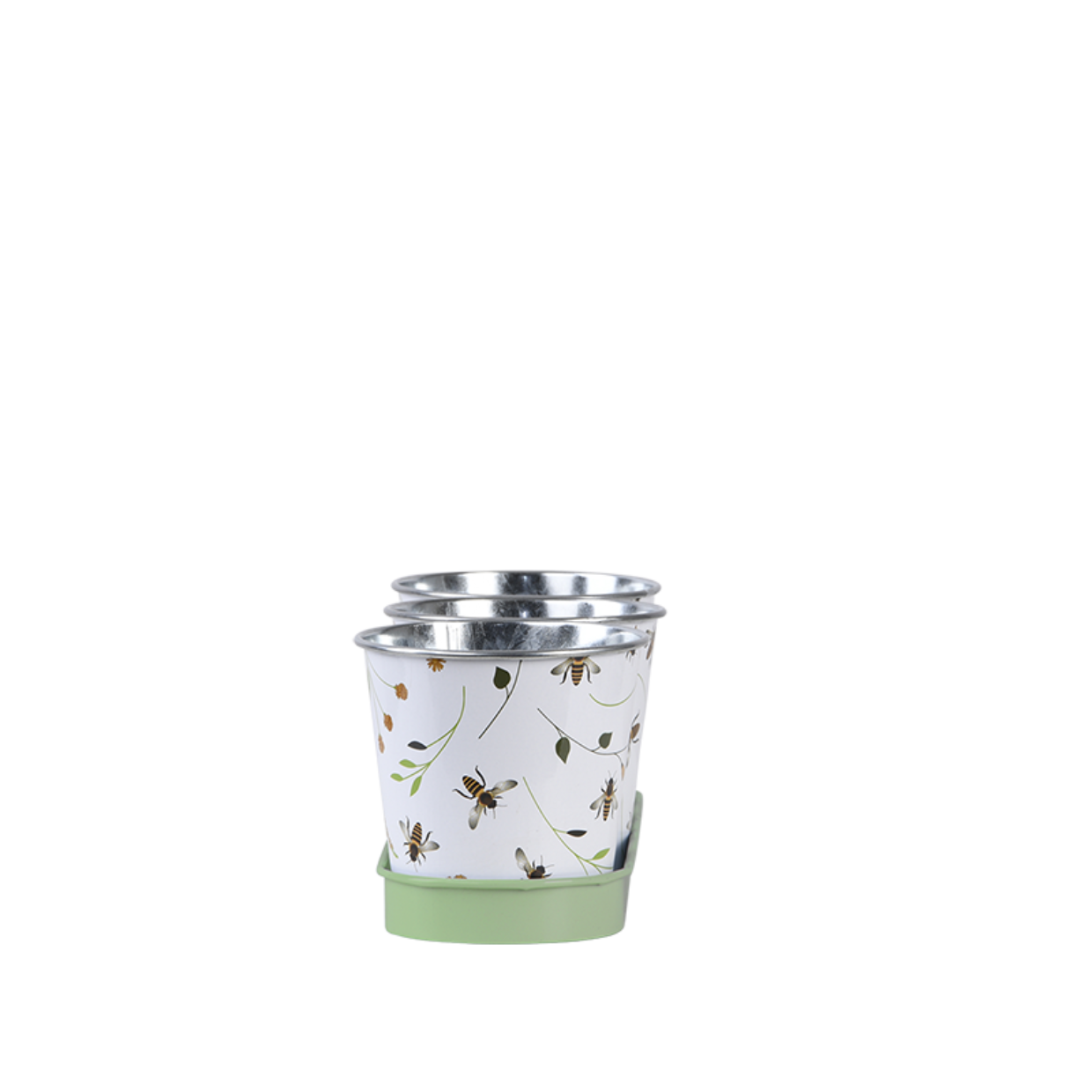 Esschert Design Drie Potjes Op Tray Met Bijenprint